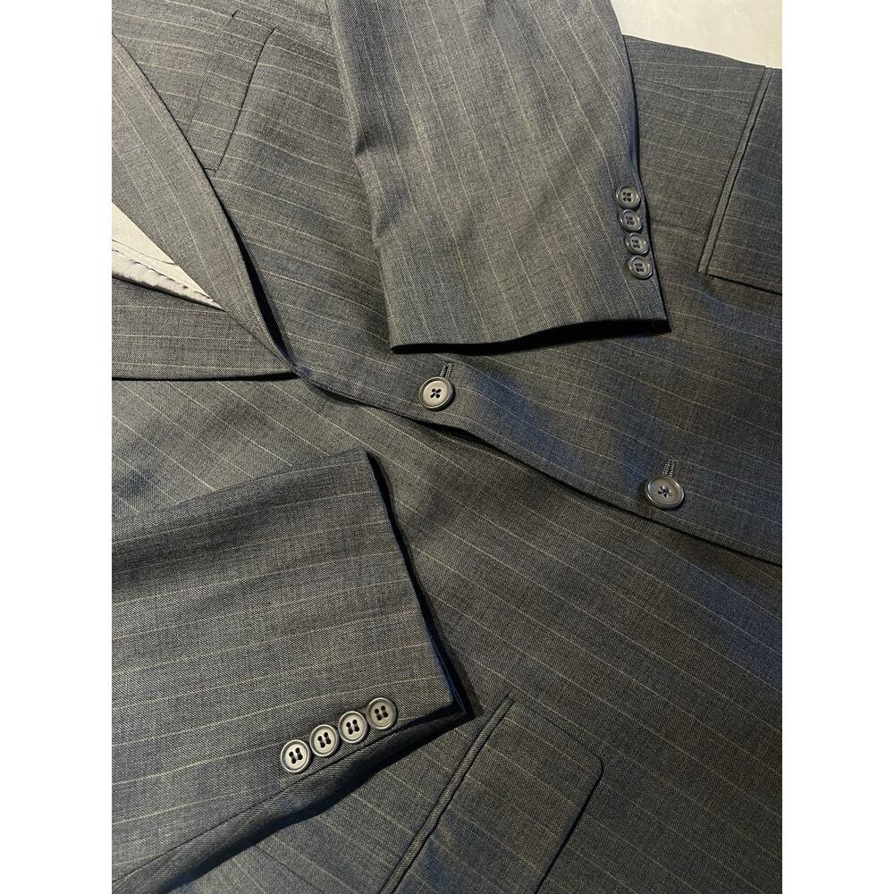 Hart Schaffner Marx 44L 37x30 Steel Gray Light Tan Stripe Suit Micro Hopsack - Picture 7 of 16